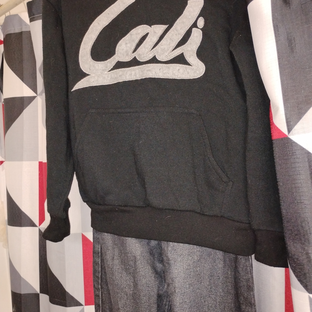 Black with Grey Lettering Hoodie And  Black Pants - Picture 2 of 4
